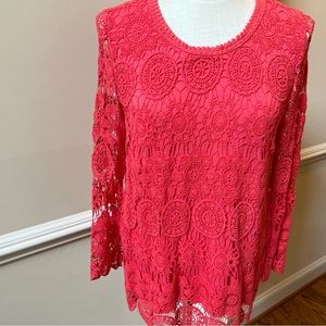 Laffaire – Size L – Pinkish/Orange Sleeveless Crochet Long Sleeve Top